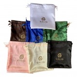 Custom Satin Bags with Logo Silk Hair Gift Pouch Surface Color Printing Drawstring Satin Bags