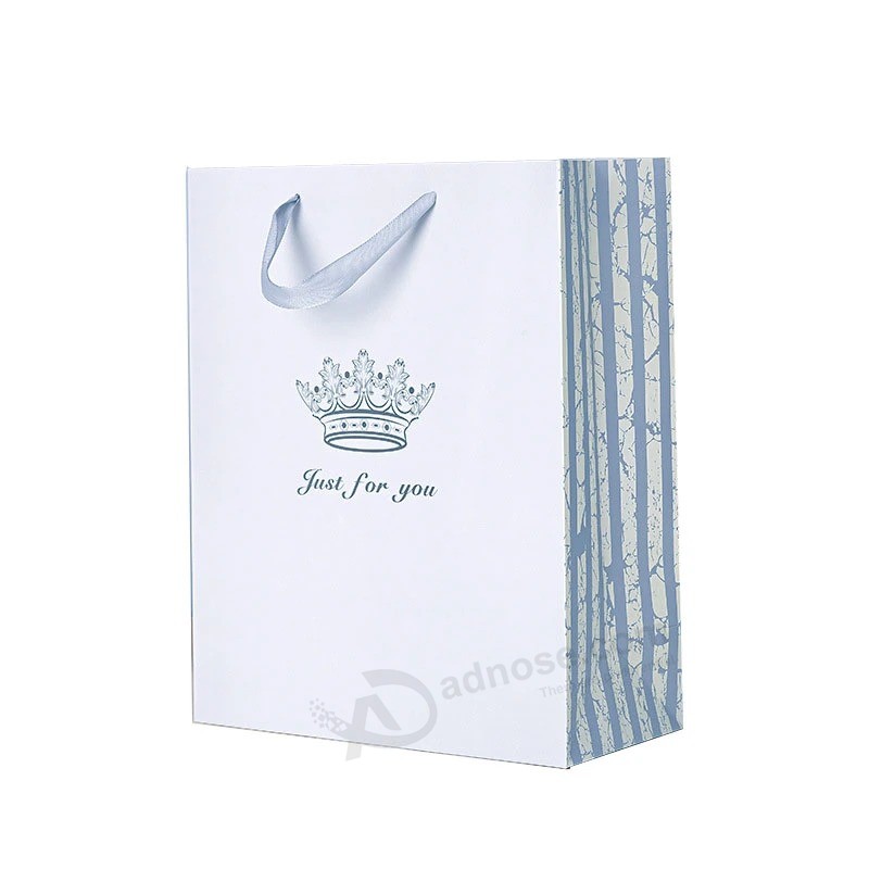 China Custom Logo Small Colorful Carrier Shopping Bags Printed Matte White Paper Packaging Luxury Gift Bag with Ribbon Handle