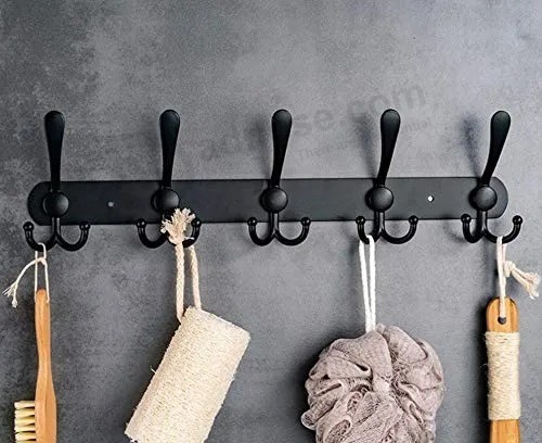 Wall Mounted Stainless Steel Double Hooks Rack for Hanging Clothes Coat Hat Towels etc