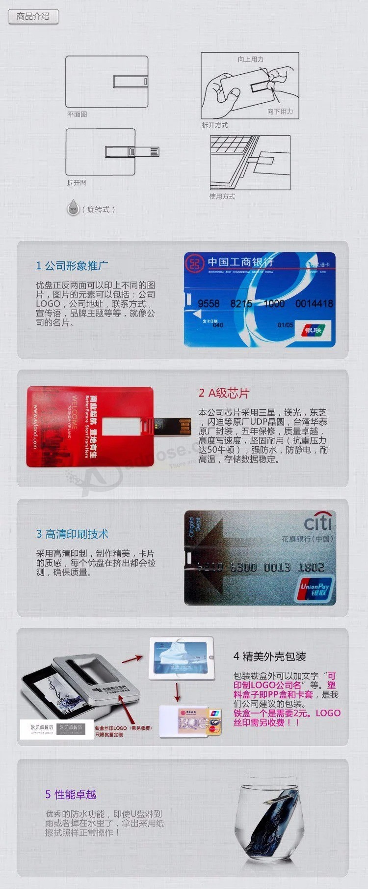 Customized Custom Logo Credit Card USB Stick Business Card USB Flash 4GB