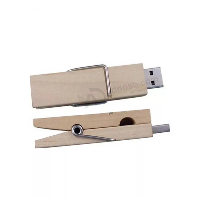 Logo Customize Wooden Clip USB Flash Drive Natural Wood Pen Drive 4GB 8GB 16GB U Disk
