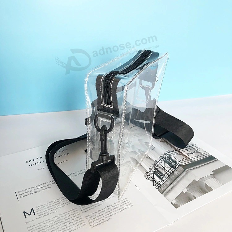 2020 Europe and America High Quality Custom Logo Clear PVC Black Single Shoulder Bag Saddle Bag