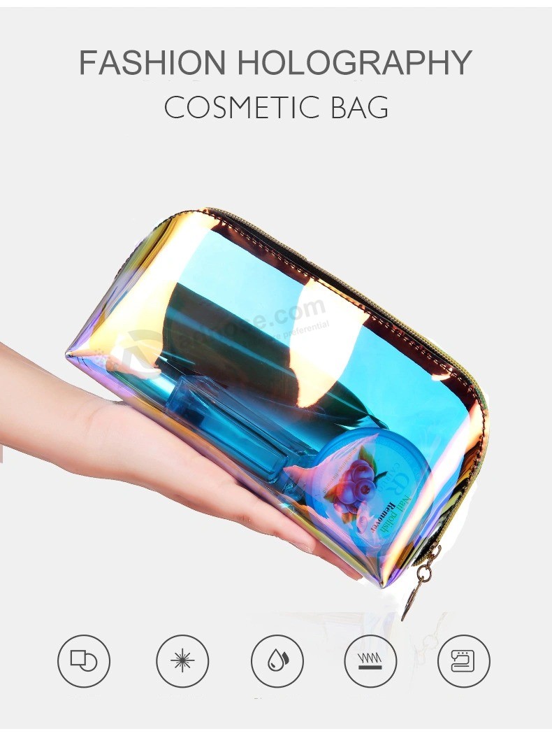 Custom Logo Shiny PU PVC Bag Makeup Holographic Cosmetic Bags