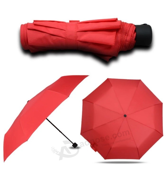 Promotional Logo Printed 3 Fold Umbrellas Tiny Portable Folding Rain Foldable Umbrellas