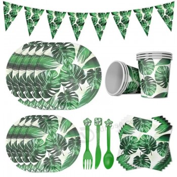 Hawaiian Palm Leaf Disposable Tableware Summer Party Paper Plate Cups Napkin Tropical Wedding Birthday Event Party Decoration Supplies