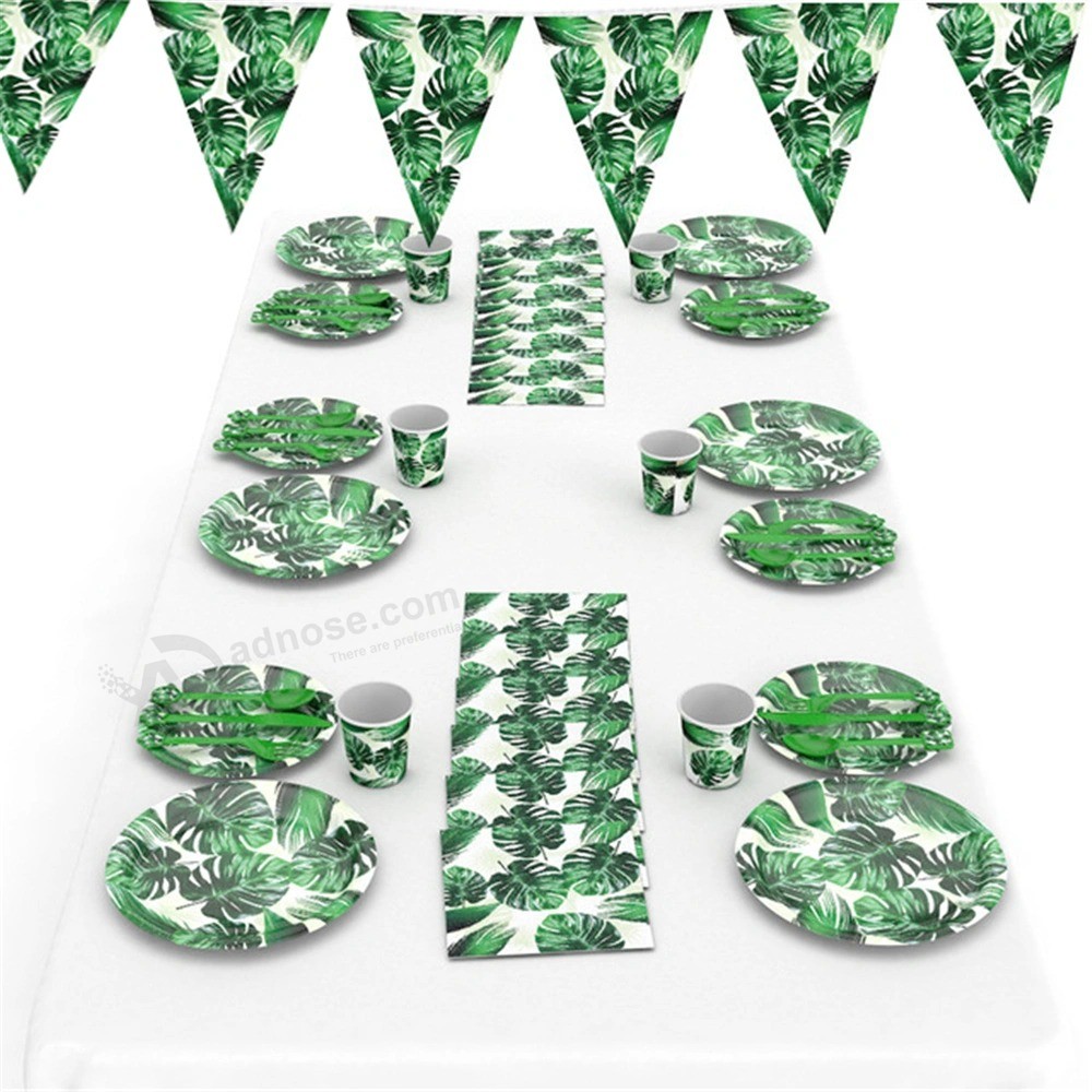 Hawaiian Palm Leaf Disposable Tableware Summer Party Paper Plate Cups Napkin Tropical Wedding Birthday Event Party Decoration Supplies