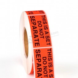 China Custom Logo Adhesive Fluorescent Orange Color Paper Sticker Label with Roll Packaging