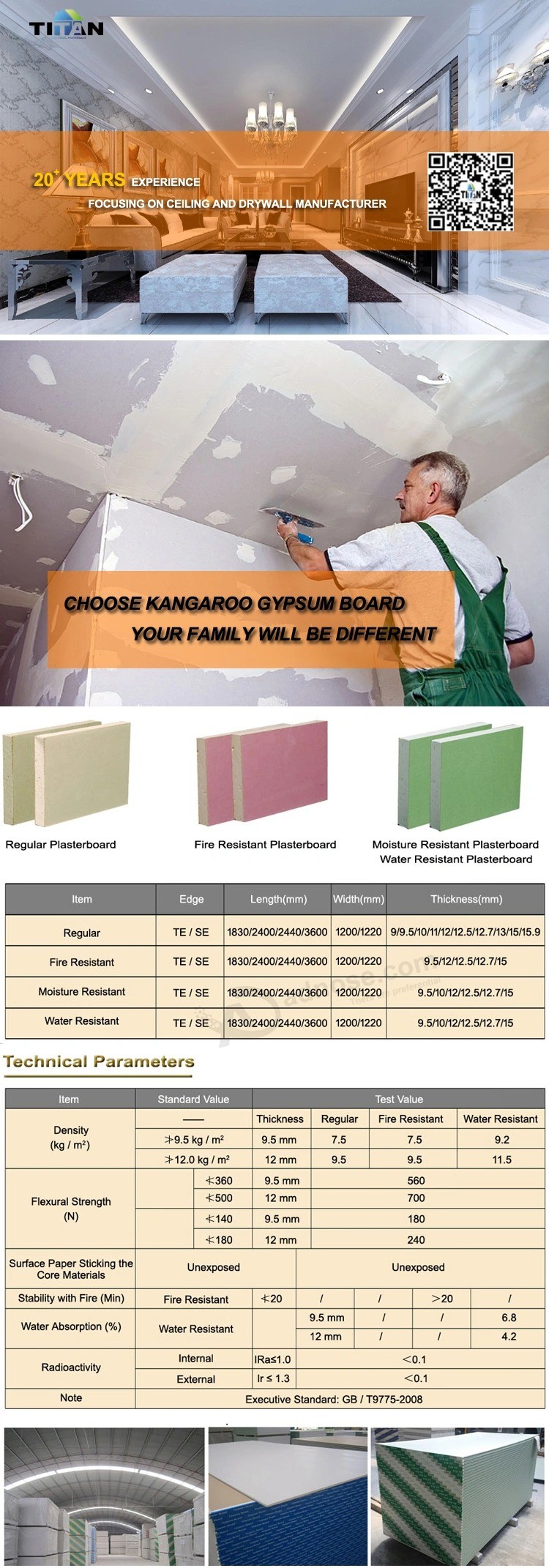 Regular Paper Faced 9mm Plaster Gypsum Board Price