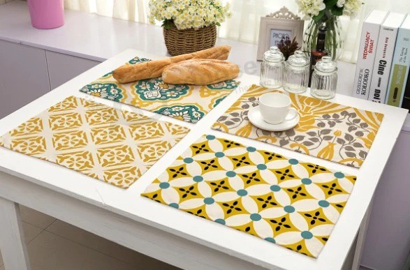 Bohemia Geometric Imitated Linen Cotton Printed Kitchen Cup Table Mat Placemat