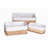 Fine Bamboo Storage Baskets with Removable Liners Bamboo Bin Three-Piece