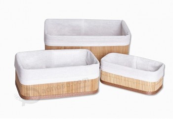 Fine Bamboo Storage Baskets with Removable Liners Bamboo Bin Three-Piece