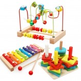 Wooden Beads Maze Abacus Geometric Stacking Blocks Xylophone Set Toy for Kids 1 Year Older Educational