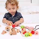 Wooden Lacing Geometric Shape Blocks Set Toy for Kids 1 Year up Educational Shape Color Sorter Wooden Stacking Toy for Baby