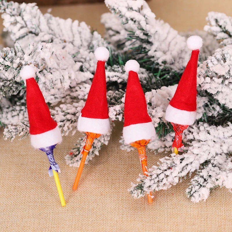 10PCS/Set Mini Candy Christmas Hat Lollipop Topper Cover Hat New Year Festival Party Decoration Cute Children Gift