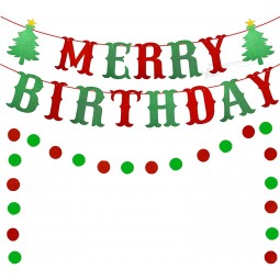 Merry Birthday Banner, Red & Green Glittery Christmas Birthday Banner Christmas Happy Birthday Banner for Christmas