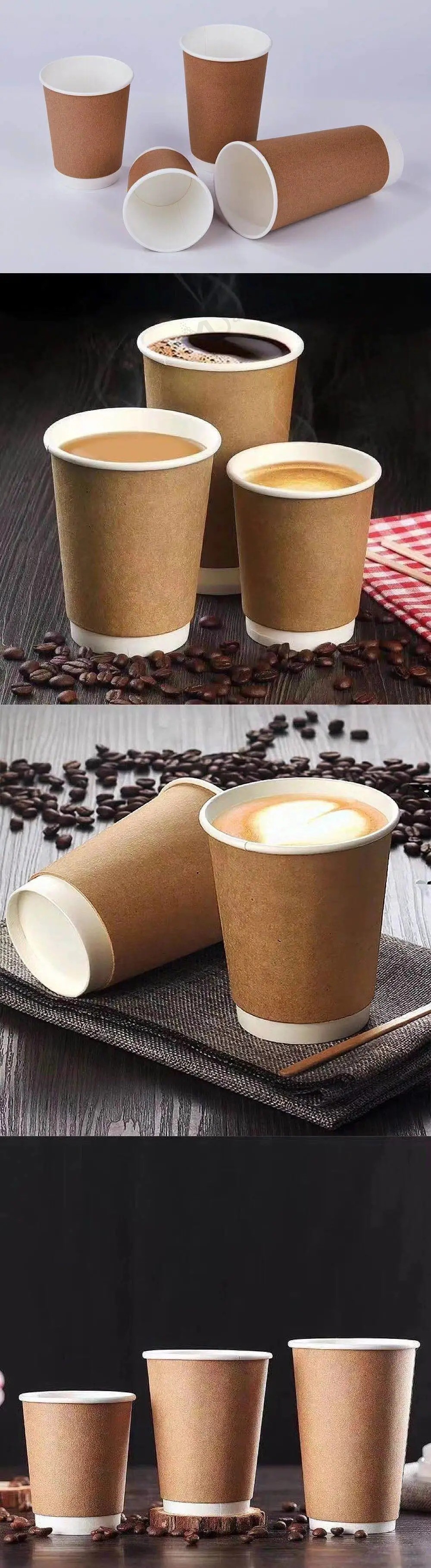 Wholesale Disposable Recyclable Double Wall Coffee Paper Cup with Custom Logo Printing for Hot Drinking