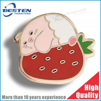 Custom Design Cute Logo Cat Strawberry Gold Metal Colorful Badge Lapel Pin