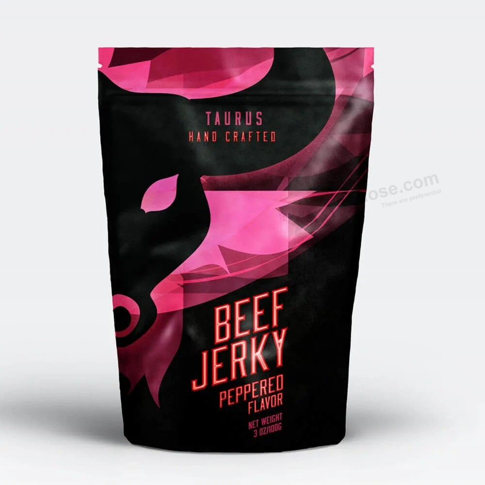 Custom Logo Print Matte Smell Proof Packing Ziplock Weed Mylar Plastic Beef Jerky Packaging Bags