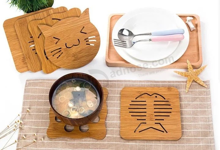 Kitchen Bamboo Potholder Wooden Table Mat Pot Mat Creative Cute Teacup Mat Insulation Coaster