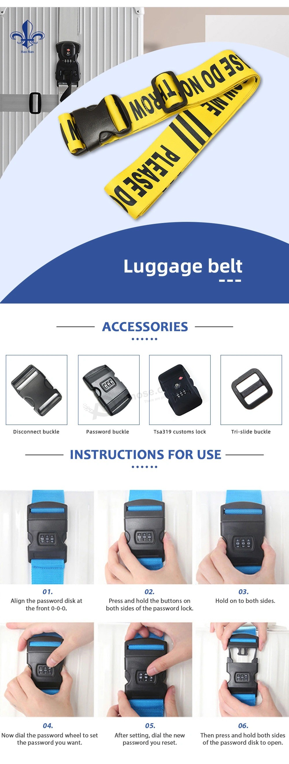 High Quality Custom Logo Luggage Strap with Plastic Buckle