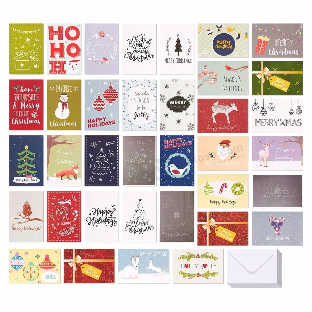 36 Merry Christmas Greeting Cards Bulk Box Set Assorted Winter Holiday Xmas 36 Special Designs