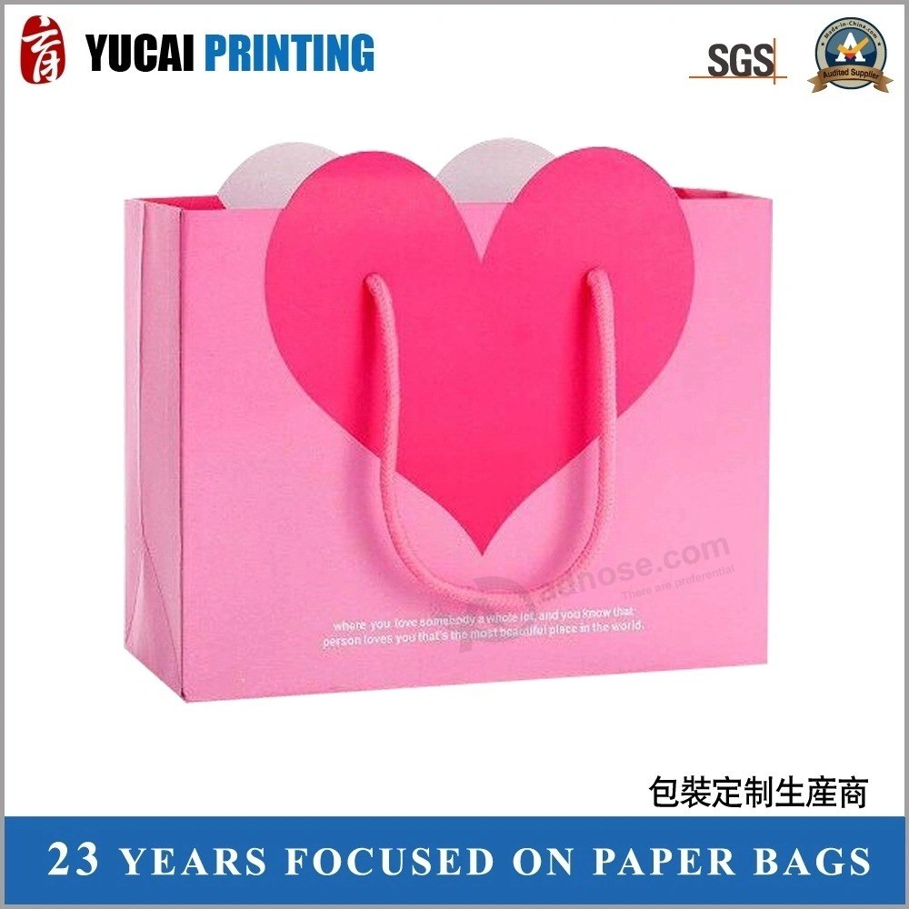 Customized Pink Love Paper Gift Bag Paper Shopping Bag