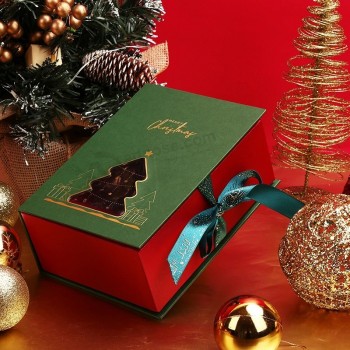 Luxury Book-Shaped Christmas Gift Packaging Paper Cardboard Boxes with Ribbon
