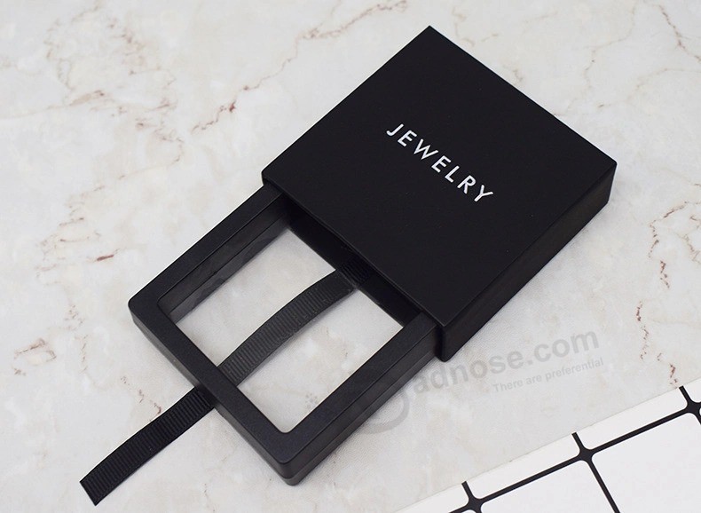 Custom Black Luxury Jewelry Packaging Drawer Gift Box with Film