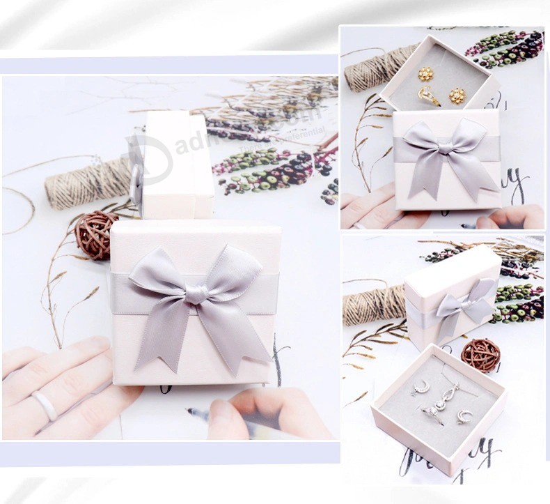 Custom Jewelry Packaging Cardboard Paper Gift Box with Ribbon Bow