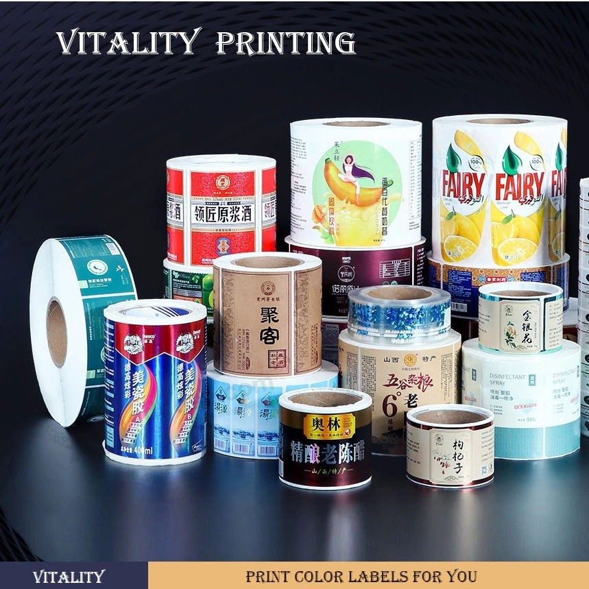 Self-Adhesive Custom Roll Packin Picture Label UV Printing Service Frozen Food Beauty Products Tag Brand Trademark PVC PE Pet Plastic Vinyl Packaging Stickers