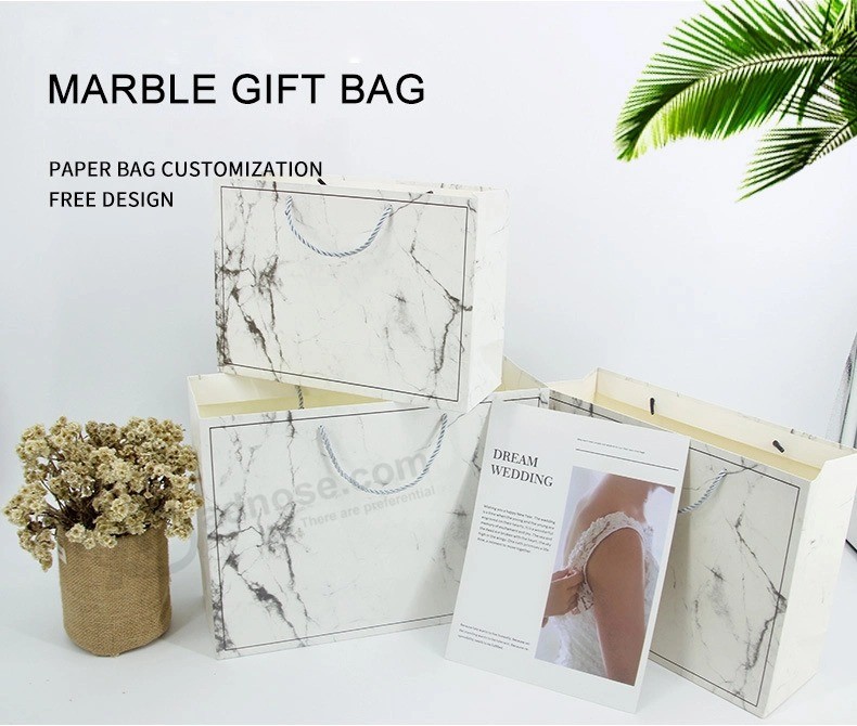 Black Color Marble Bag Paper Packaging Customized