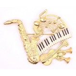 Vintage 1980s Music Brooch Pin Band Orchestra Instruments Enamel Gold Tone Metal