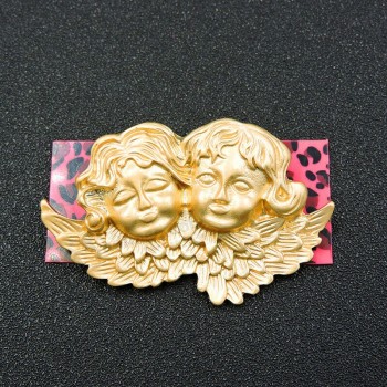 Woman's Gold Enamel Cute Curly Hair Angel Baby Betsey Johnson Charm Brooch Pin