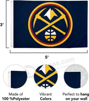 Denver Nuggets Team NBA National Basketball Association 100% Polyester Indoor Outdoor 3 feet x 5 feet Flag (Flag #1)