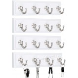 4 Pieces Key Rail 4-Hook Key Organizer Hook Rail Self-Adhesive Key Rack for Hanging Keys Towels (White)