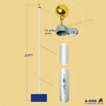 New 20Ft Heavy Duty Sectional Flagpole Kit Gold Ball