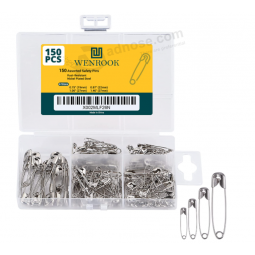 Wenrook Safety Pins Assorted 4-Size Pack of 150 - Strong Nickel Plated Steel, Rust Resistant, Heavy Duty Variety Pack, Perfect for Clothes