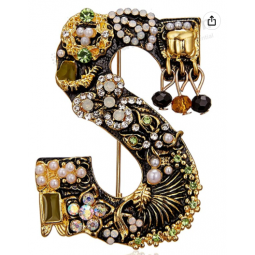 BELLA-Bee Pearl Initial Letter Brooch Gold Plated Pins Crystal Rhinestone Alphabet Brooch Pins for Women Gifts Jewelry