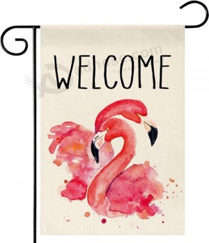 Summer Flamingo Welcome Garden Flag, Vertical Double Sided Burlap Beach Swimming Pool Farmhouse Outside Decorative Flag