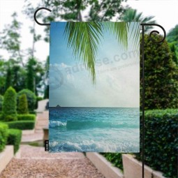 Beach Scenic Garden Flag Sandy Wave Surfing Palm Tree Tropical Summer Holiday Swimming Decorative Waterproof Garden Flags for Farmhouse