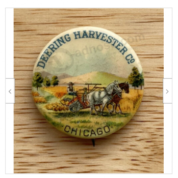 VINTAGE DEERING HARVESTER CO. PIN BACK BUTTON FARMING EQUIPMENT SEE PICTURES