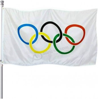 Olympic Games Flag 3x5 FT - Olympics Rings International celebrate Decoration Outdoor Indoor Banner with Brass Grommets