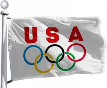Olympic Games Flag 3x5 Foot, Vivid Color and Fade Proof,Olympic Rings flag with Brass Grommets Decoration Gift Yard House Banner