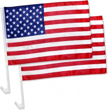 2x US American Patriotic Car Window Clip on USA Flag 17" x 12" - Pack of 2