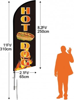 Hot Dog Flag and Pole Kit, 11 FT Hot Dog Signs for Business, Hot Dog Swooper Flag for Food Restaurant Advertising
