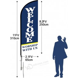 Swooper Flag, 11 FT Welcome Signs Featehr Flag and Pole Kit, Religion Advertising Feather Flag Banner for Church