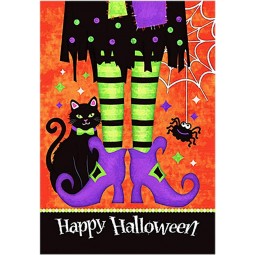 Black Kitty Spider Decorative Happy Halloween Double Sided House Flag