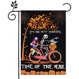 Halloween Garden Flag，12x18 Inch Double-sided Horror Pumpkin Ghost Cycling Pattern House Flag for Outdoor