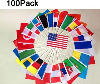 100 Countries International World Flags on Stick Small Mini Hand Held National Flags,5x8 Inch