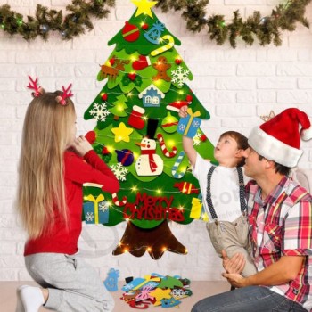 LED 3.6FT Felt Christmas Tree with 32 Pcs Ornaments Hanging Wall Banner Kid Gift